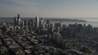 5K aerial stock footage of skyscrapers and high-rises in Downtown Seattle, Washington Aerial Stock Footage | AX49_059