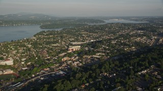 5K aerial stock footage of suburbs in Rainier Valley, Seattle, Washington, and approach Lake Washington Aerial Stock Footage | AX49_095