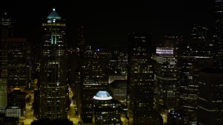 5K aerial stock footage flyby tall skyscrapers in Downtown Seattle, Washington, night Aerial Stock Footage | AX51_015