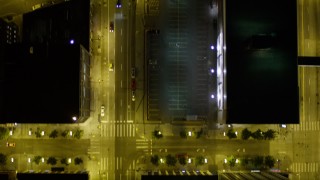 5K aerial stock footage of bird's eye view of following 2nd Avenue through Downtown Seattle, Washington, night Aerial Stock Footage | AX51_064E