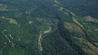 5K aerial stock footage of Skookumchuck River and evergreen forest in Thurston County, Washington Aerial Stock Footage | AX52_008