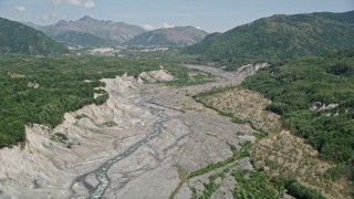 5K aerial stock footage pan across the sediment in the North Fok Toutle River, Washington Aerial Stock Footage | AX52_037