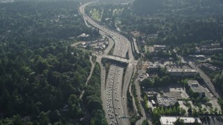 5K aerial stock footage fly over heavy highway traffic, Northwest Portland, Oregon Aerial Stock Footage | AX53_089E