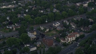 AX54_034 - 5K aerial stock footage of tracking gondola to Oregon Health and Science University, Portland, Oregon