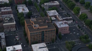 5K aerial stock footage flyby an office building on Downtown Portland, Oregon, sunset Aerial Stock Footage | AX54_043