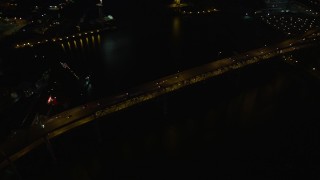 5K aerial stock footage of orbiting Marquam Bridge, Downtown Portland, Oregon, night Aerial Stock Footage | AX55_042