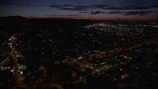 5K aerial stock footage approach Interstate 405 through Downtown Portland, Oregon, night Aerial Stock Footage | AX55_048