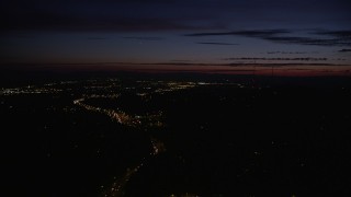 5K aerial stock footage of following Highway 26 with light traffic through Southwest Portland, Oregon, night Aerial Stock Footage | AX55_057E