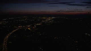 5K aerial stock footage of flying over Providence St. Vincent Medical Center by Highway 26, Southwest Portland, Oregon, night Aerial Stock Footage | AX55_059E