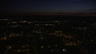 5K aerial stock footage of flying over dark office building by neighborhood in Hillsboro, Oregon, night Aerial Stock Footage | AX55_070E