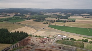 AX56_007E - 5K aerial stock footage of Highway 26 near the North Plains Gliderport, North Plains, Oregon