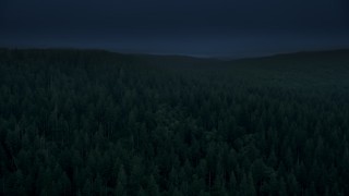 AX56_044_DFN2 - 4K day for night color corrected aerial stock footage of flying over evergreen forest, reveal a hillside clear cut area in Clatsop County, Oregon