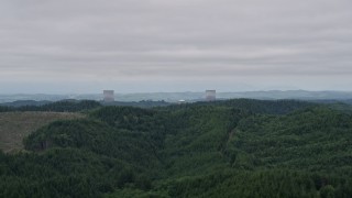 5K aerial stock footage of the cooling towers of the Satsop Nuclear Power Plant, Satsop, Washington Aerial Stock Footage | AX57_001