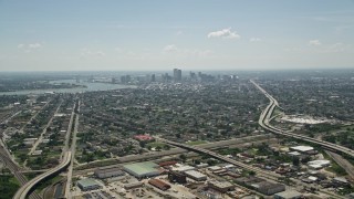 5K aerial stock footage approach St Roch neighborhood and Downtown New Orleans skyline, Louisiana Aerial Stock Footage | AX59_003