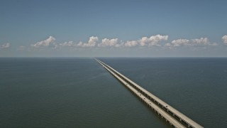 AX60_003 - 5K aerial stock footage of Lake Pontchartrain Causeway, New Orleans, Louisiana