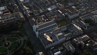 5K aerial stock footage of St. Louis Cathedral and Jackson Square at sunset, New Orleans, Louisiana Aerial Stock Footage | AX61_011