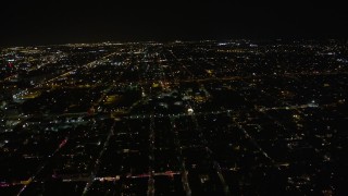 5K aerial stock footage of flying by the famous French Quarter at night, New Orleans, Louisiana Aerial Stock Footage | AX62_045