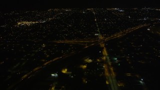 5K aerial stock footage approach freeway interchange in at night, New Orleans, Louisiana Aerial Stock Footage | AX62_048