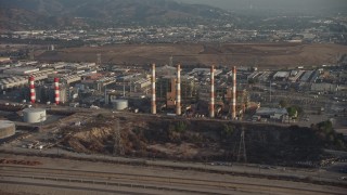 5K aerial stock footage of LADWP Valley Generating Station and smoke stacks, Sun Valley, California Aerial Stock Footage | AX64_0050