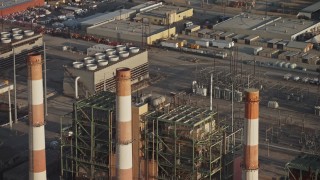 5K aerial stock footage of LADWP Valley Generating Station smoke stacks and power plant buildings, Sun Valley, California Aerial Stock Footage | AX64_0051