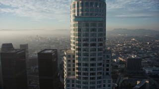 5K aerial stock footage orbit the side of US Bank Tower in Downtown Los Angeles, California Aerial Stock Footage | AX64_0096E