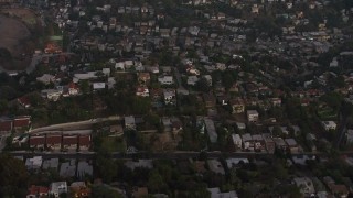 5K aerial stock footage fly over hilltop homes in Silver Lake, California, twilight Aerial Stock Footage | AX64_0178