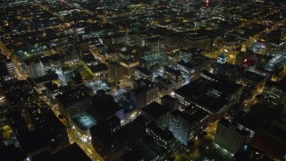 5K aerial stock footage fly over Downtown Los Angeles office buildings, California, night Aerial Stock Footage | AX64_0359