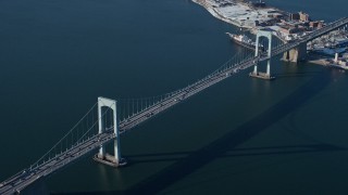 AX66_0039E - 4.8K aerial stock footage of Throgs Neck Bridge, New York