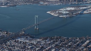 AX66_0042 - 4.8K aerial stock footage of Bronx Whitestone Bridge, New York