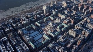 4.8K aerial stock footage of Columbia University with snow, New York City Aerial Stock Footage | AX66_0063E