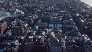 4.8K aerial stock footage tilt to Columbia University campus from Midtown Manhattan skyscrapers, New York City Aerial Stock Footage | AX66_0098E