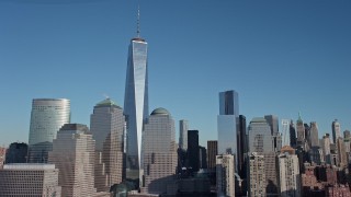 4.8K aerial stock footage of One World Trade Center and skyscrapers, New York City Aerial Stock Footage | AX66_0123