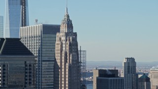 4.8K aerial stock footage of the 20 Exchange Place and 32 Old Slip skyscrapers in Lower Manhattan, New York City Aerial Stock Footage | AX66_0151E