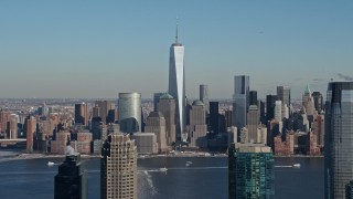 4.8K aerial stock footage of One World Trade Center and Lower Manhattan skyline, New York City Aerial Stock Footage | AX66_0159E