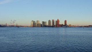 4.8K aerial stock footage of Queens apartment buildings during winter, New York City, sunset Aerial Stock Footage | AX66_0224