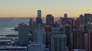 4.8K aerial stock footage of Downtown Jersey City skyscrapers, New Jersey, sunset Aerial Stock Footage | AX66_0246E