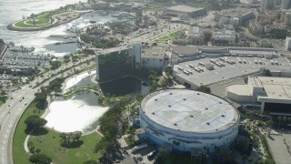 4.8K aerial stock footage of the Hyatt Regency Long Beach and Convention Center in Downtown Long Beach, California Aerial Stock Footage | AX68_059