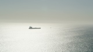 AX68_083 - 4.8K aerial stock footage of an oil tanker sailing the Pacific Ocean