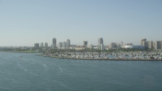 4.8K aerial stock footage of Shoreline Marina and Downtown Long Beach skyline, California Aerial Stock Footage | AX68_134