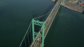 4.8K aerial stock footage of a bird's eye view of light traffic on the Vincent Thomas Bridge, California Aerial Stock Footage | AX68_157