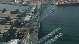 4.8K aerial stock footage fly over cargo cranes at the Port of Los Angeles, California Aerial Stock Footage | AX68_165