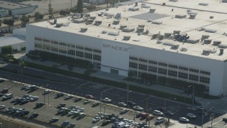 4.8K aerial stock footage front of SpaceX office building in Hawthorne, California Aerial Stock Footage | AX68_192