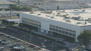 4.8K aerial stock footage of the SpaceX office building and Crenshaw Boulevard in Hawthorne, California Aerial Stock Footage | AX68_193