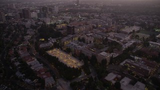 AX69_060 - 4.8K aerial stock footage of the College college campus at twilight, Westwood, California