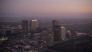 4.8K aerial stock footage of Century City skyscrapers at twilight in California Aerial Stock Footage | AX69_067