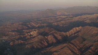 4K aerial stock footage Rugged mountains of Los Padres National Forest at sunrise, California Aerial Stock Footage | AX70_009