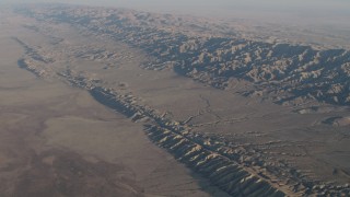 AX70_041 - 4K aerial stock footage Approach the San Andreas Fault beside the Temblor Range in Southern California