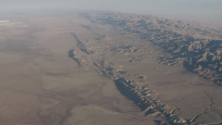 AX70_043 - 4K aerial stock footage Slow approach to the San Andreas Fault beside the Temblor Range in Southern California