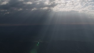 4K aerial stock footage Godrays from the clouds over San Luis Obispo County, California Aerial Stock Footage | AX70_075