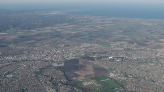 4K aerial stock footage Farm fields around suburban neighborhoods in Salinas, California Aerial Stock Footage | AX70_085